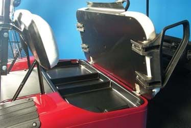 Picture of Black plastic under seat storage tray with large compartments