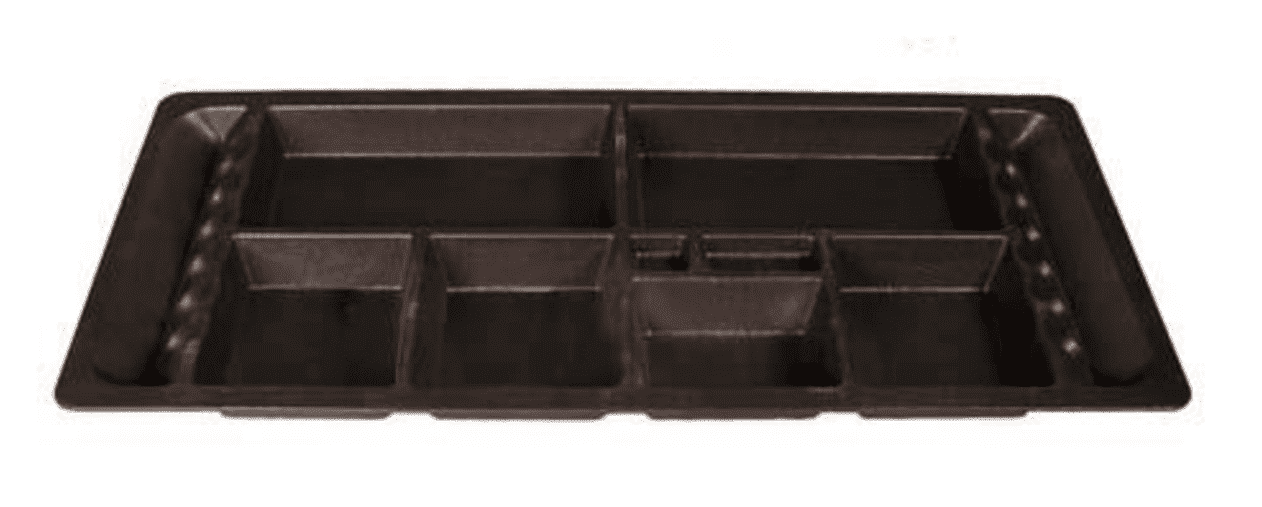 Picture of Black plastic under seat storage trays with small compartments